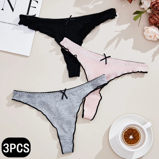 Damen-Unterwäsche 2025: 3er-Set Baumwoll-Strings tief sitzend einfarbig - Elegante Tangas Fashion Casual Comfort Fit