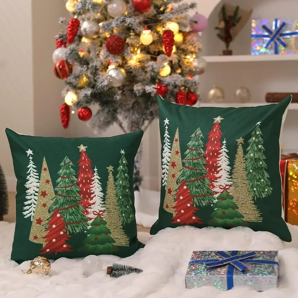 45cm Christmas Tree Pillowcase Red Checkered Xmas Pillow Cover Merry Christmas Dec Feliz Navidad Happy New Year 2026 Home Decor