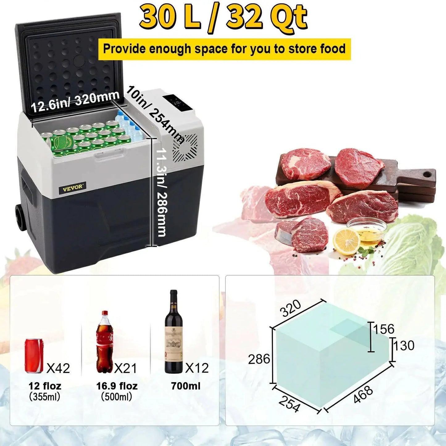 VEVOR 30L Autokühlschrank Kompressor-Kühlbox - 30 L Akku/Netz Kompakt