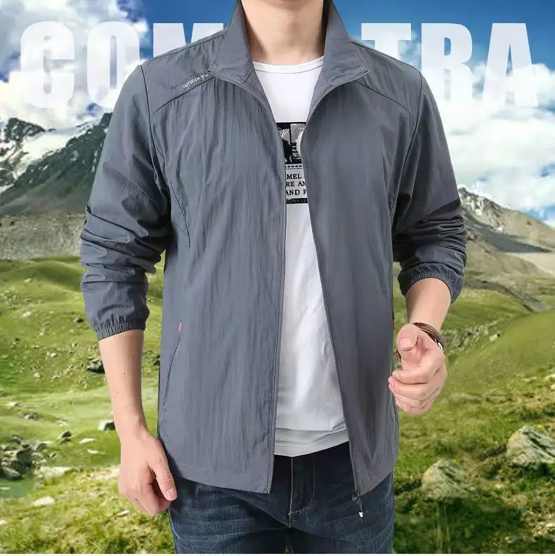 New Fashion Quick Drying Breathable Jacket for Man Loose Casual Stand Collar Coats Pocket Solid Outwears Sports Men's Clothing