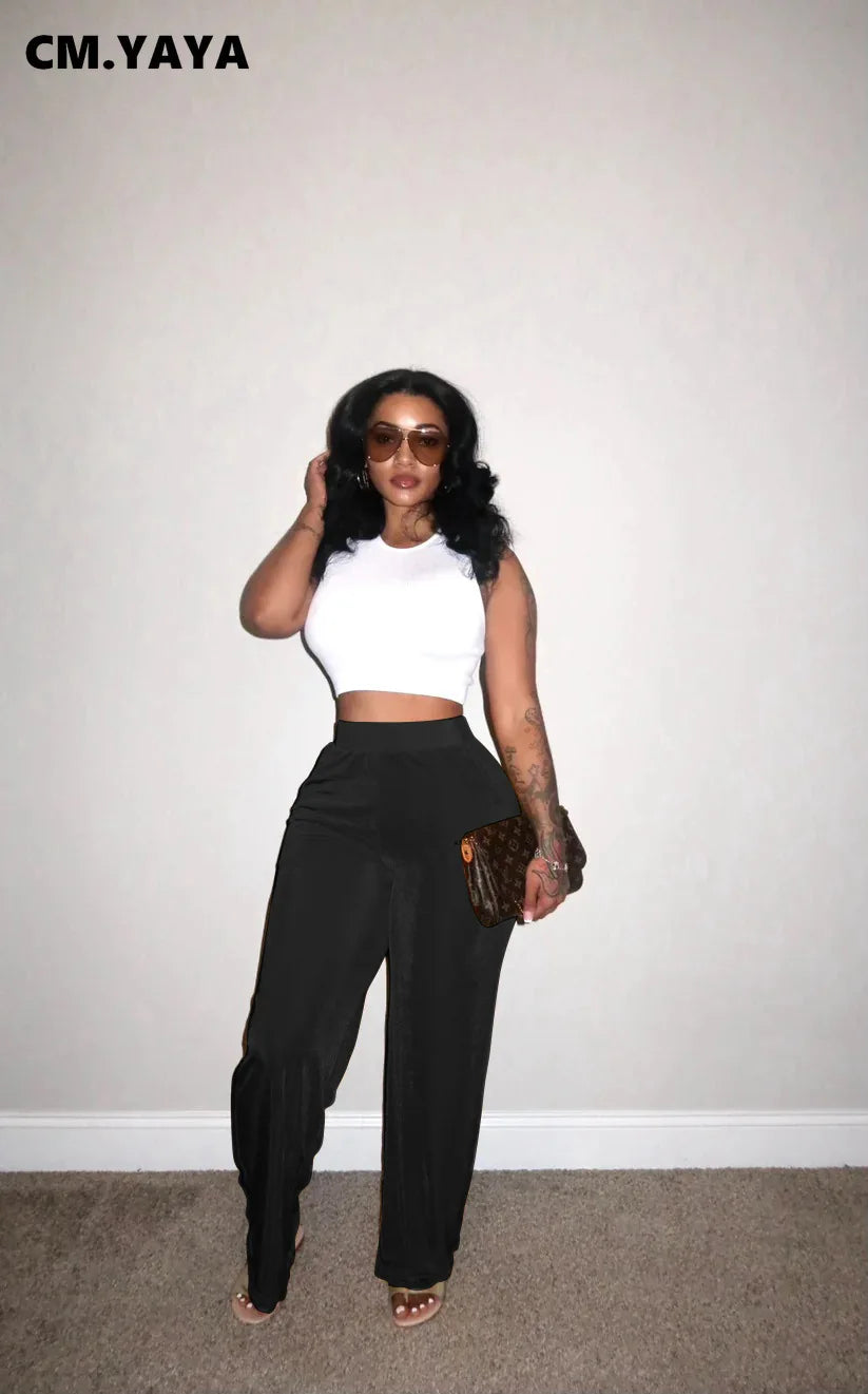 CM.YAYA Samt Hohe Taille Hose - Elast Bund Polyester S-XL