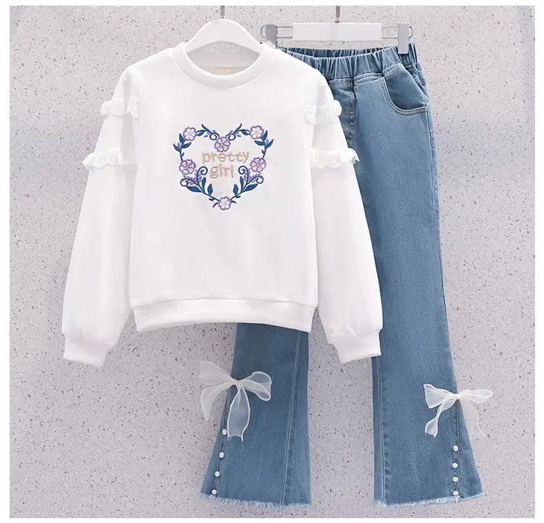 Kinder Set Mädchen Pullover - Langarm Rundhals Größe 4-6J