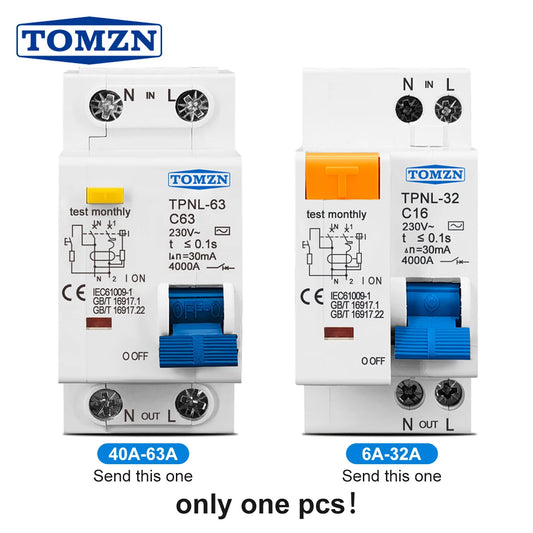 TPNL DPNL 230V 1P+N Residual current Circuit breaker with over and short current  Leakage protection RCBO MCB
