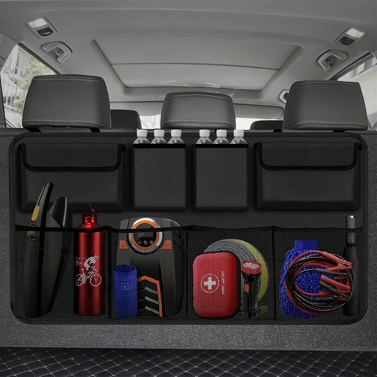 Multifunctional Car Seat Back Storage Bag with Mesh Pocket and Hanging Storage Bag for Car Accessories