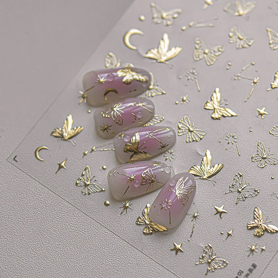 Golden Nail Art Stickers Butterfly Moon Star Series DIY High Quality Bronzing Nail Foil Manicure Decal Decoration Nail Stickers