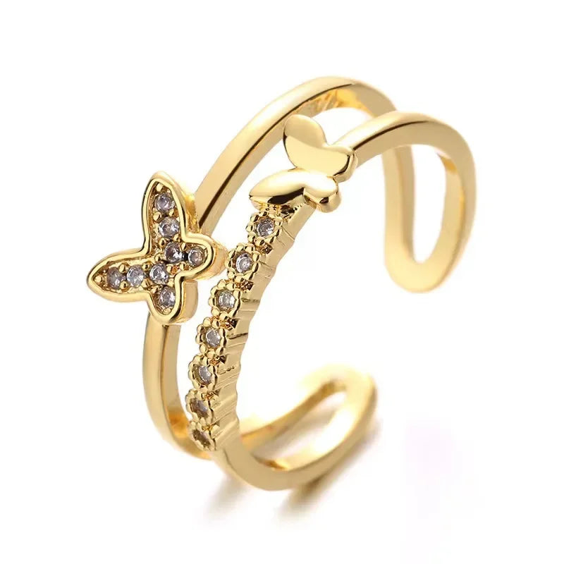 Exquisite Zircon Double Opening Butterfly Ring for Woman Fashion Jewelry 2025 New Wedding Party Luxury Accessories Rings Gifts