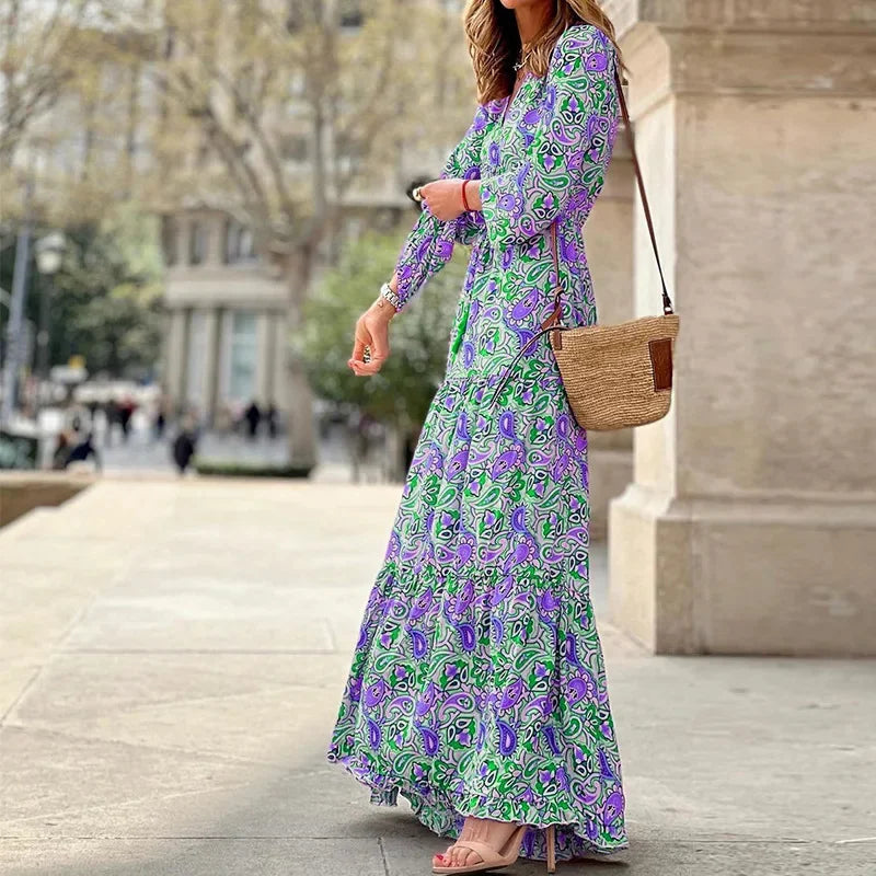 Elegant Women's Flower Long Dresses 2025 Spring New Bohemian Printed Dress Abıye Kadın Abiye Платье Robe Ete Femme Vestidos