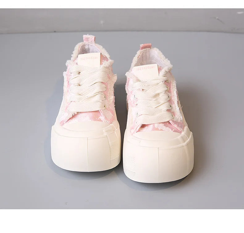 Womens Platform Sneakers White Tennis Shoes Woman Casual Low Top Fashion Chunky Canvas Sneakers 2025 New Spring Summer Trainers