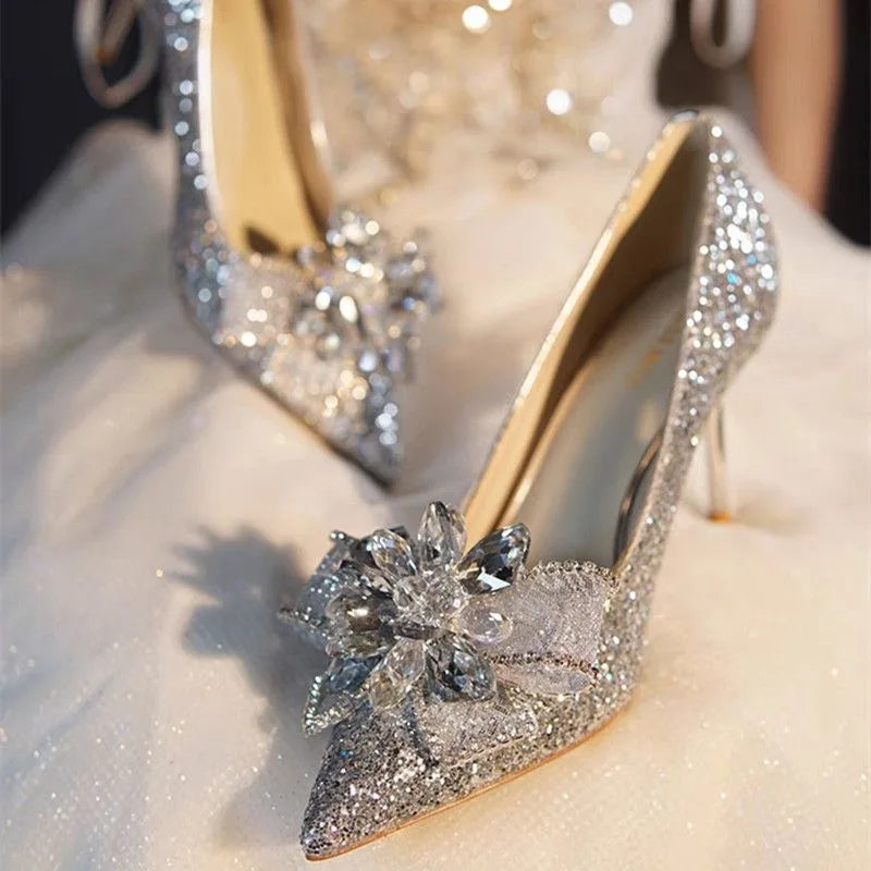 Wedding Shoes for Women Bride Luxury High Heels Stiletto Silver Gold Elegant Dress Evening Parties Pointed Toe Designer
