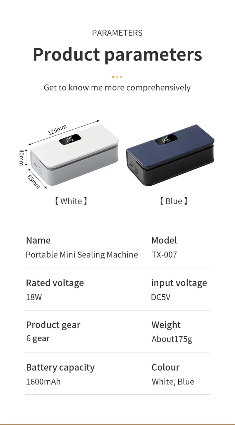 Mini Heat Bag Sealing USB Plastic Bags Sealer Machine 2 in 1 Handheld Food Package Bags Sealer With 6 Gear LED Display