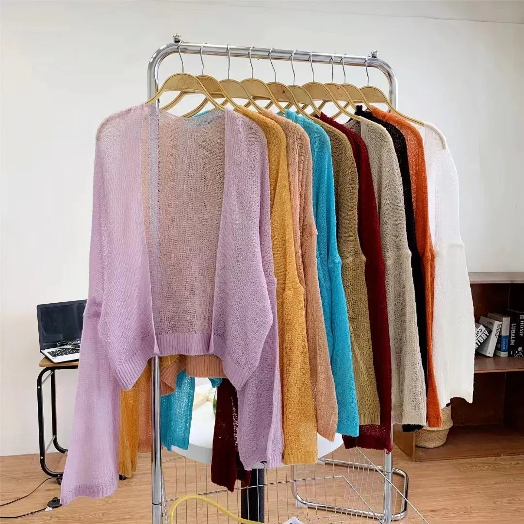 MOONBIFFYCN Cardigan Oversize - Größe One Size, Material Polyester, V-Ausschnitt, Farbe Uni