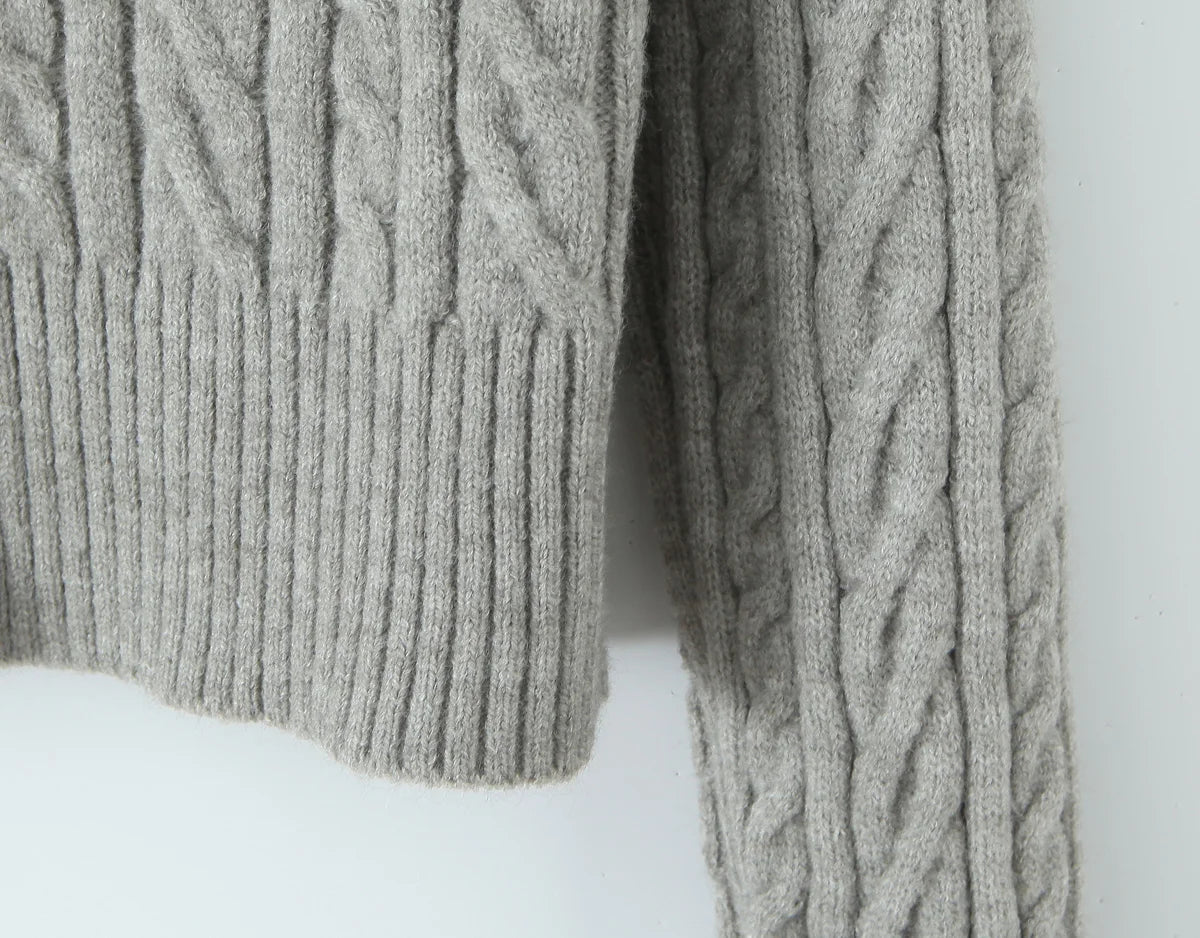 ZJOAN SHOWCN O-Neck Cardigan Set - Knopfverschluss Kurzrock Elastischer Bund Grau Khaki Größe Regular Extra-Heavy