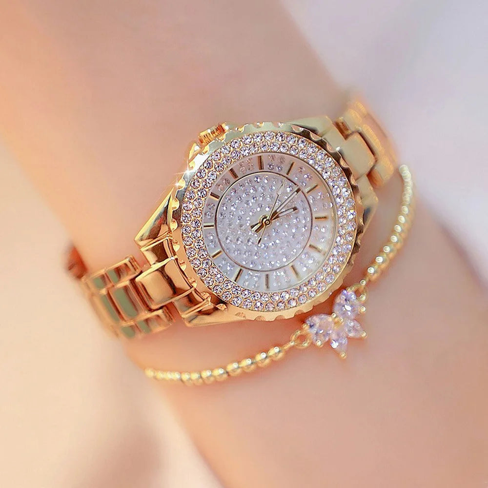 Damen Uhren Gold Uhr - Damen Armbanduhren Luxus Marke Strass - Damen Armband Uhren Weiblich