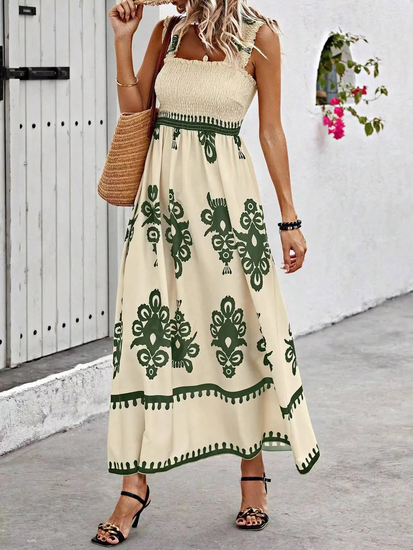 Girls floral long dress beach summer street style dress