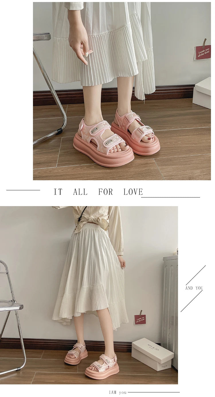 New Embroidery Casual Roman Designer Platform Sandals Women HOOk&LOOP Flats Summer Casual Ladies Outdoor Shoes Zapatos De Mujer