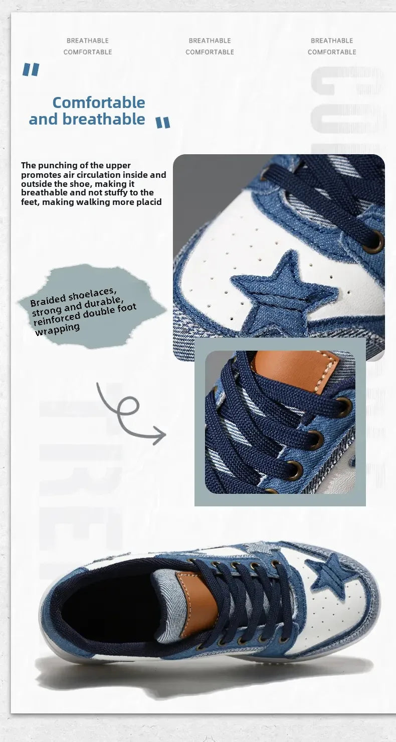 Men's Sneakers Fashion Star Skate Shoes Punk Hip Hop Style Student Sports 2 Summer All-match Non-slip Booster Casual Shoes