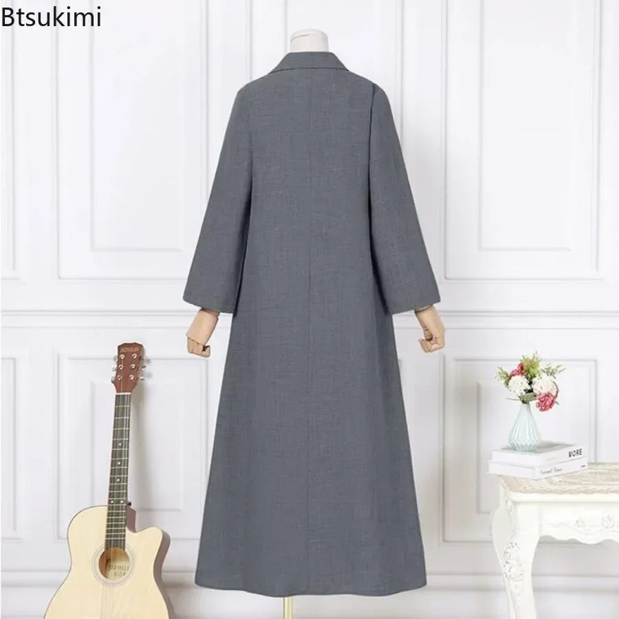 Elegant Shirt Dress for Women Fashion Lapel Temperament Long Dress Spring Autumn New Casual Office Ladies Maxi Dress Modest Robe