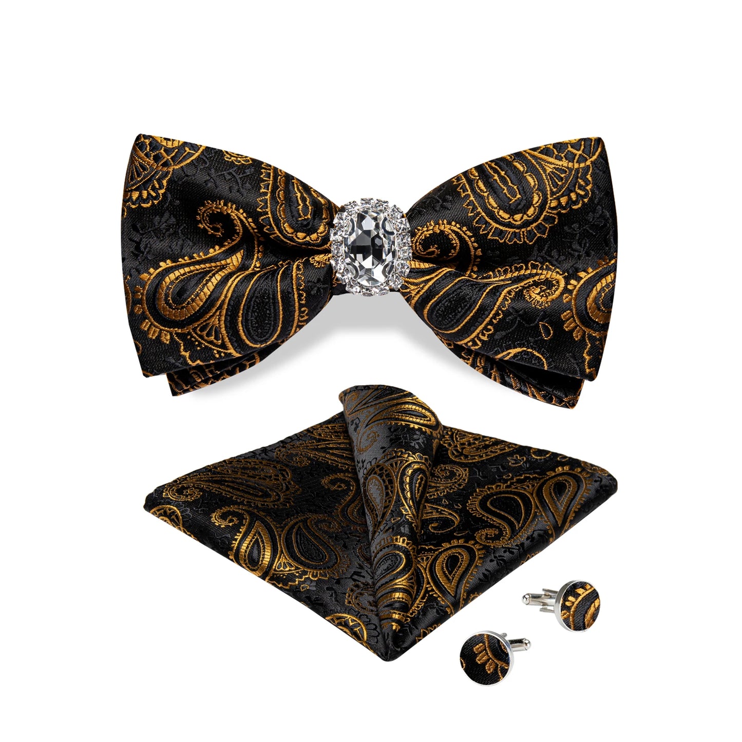 Designer Men's Silk Bowties Pocket Square Cufflink Set for Man Wedding Pre-tied Bow Ties Fashion Butterfly Knot Business Bowties