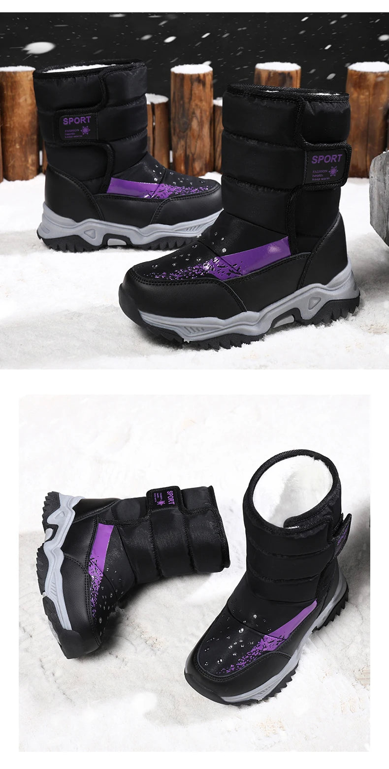 Kinder Winter Stiefel 2025 - Warme Leder Boots Jungen Mädchen - Rutschfest Gefüttert Pink Lila - Mode Winterschuhe