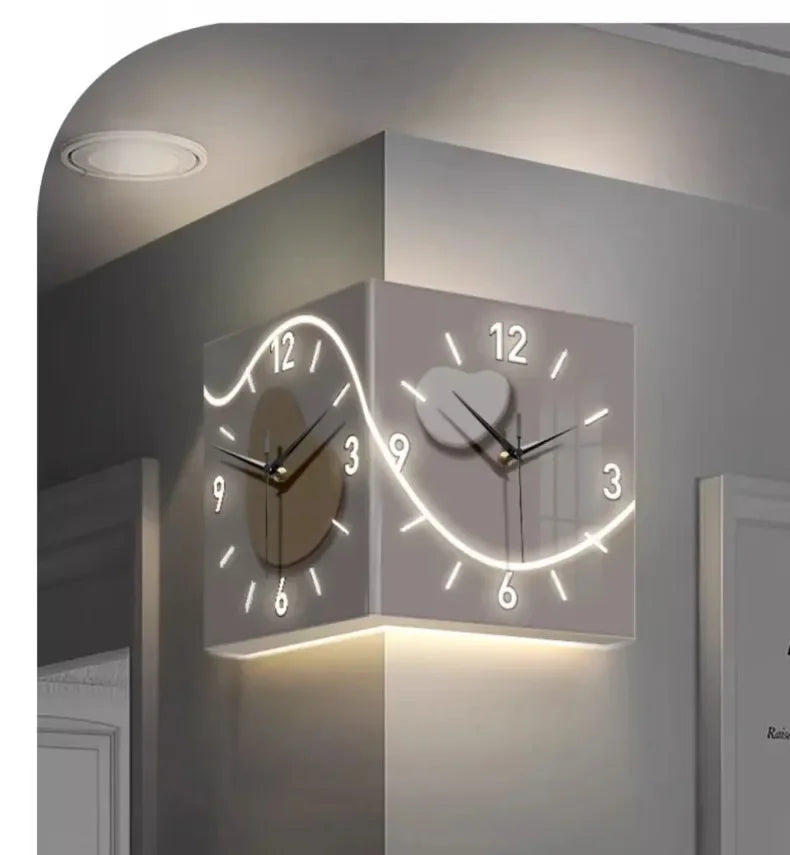 LED-Wanduhr 2025: Double-sided Creative Living Room Modern Art LED Light Corner Clocks Hanging Collection