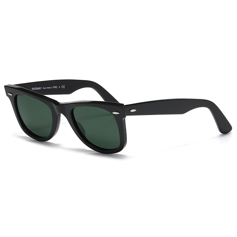 ROGBAE Trendige Sonnenbrille Herren Klassiker Glas Linse Acetat Sonnen Brille R2140 Luxus Marke Nieten Design Schutzbrille Damen Sonnenbrille