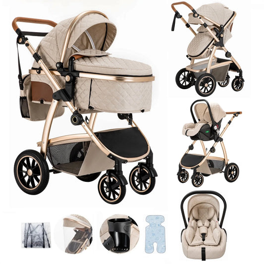 3-in-1-Reisesystem für Kinderwagen, Kinderwagen mit höhenverstellbarem Griff, Reisekinderwagen mit Moskitonetz, Kinderwagen mit Aluminium by Golden Bridge Store