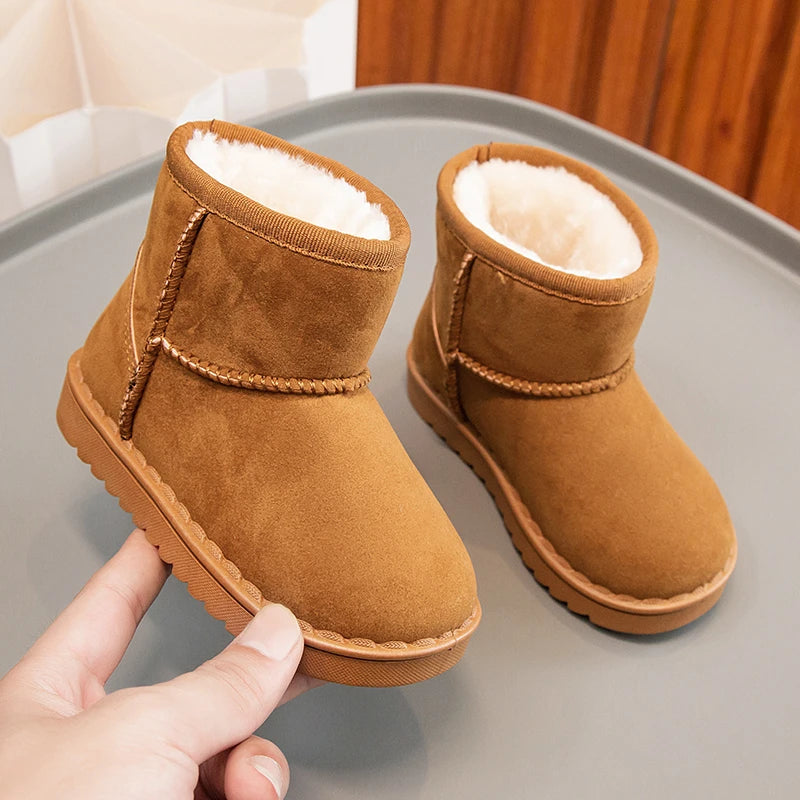 Kinder Schneestiefel Prägnanter Stil Plüsch Chunky Winter Kinder Kurzstiefel Einfarbig Slip-on Unisex Klassische Jungen Mädchen Schuhe 23-36