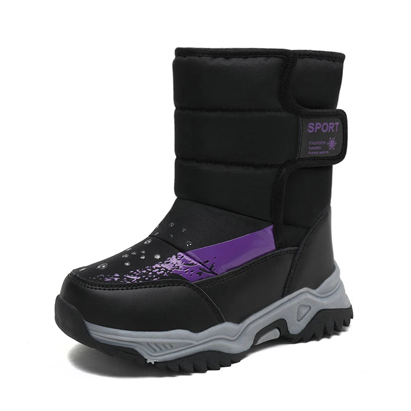 Kinder Winter Stiefel 2025 - Warme Leder Boots Jungen Mädchen - Rutschfest Gefüttert Pink Lila - Mode Winterschuhe