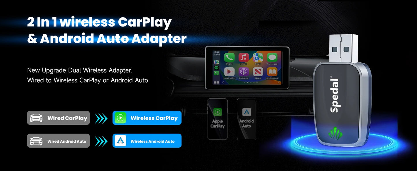 Spedal 2in1 CarPlay Android Auto Kabellos - Plug 5V Mini