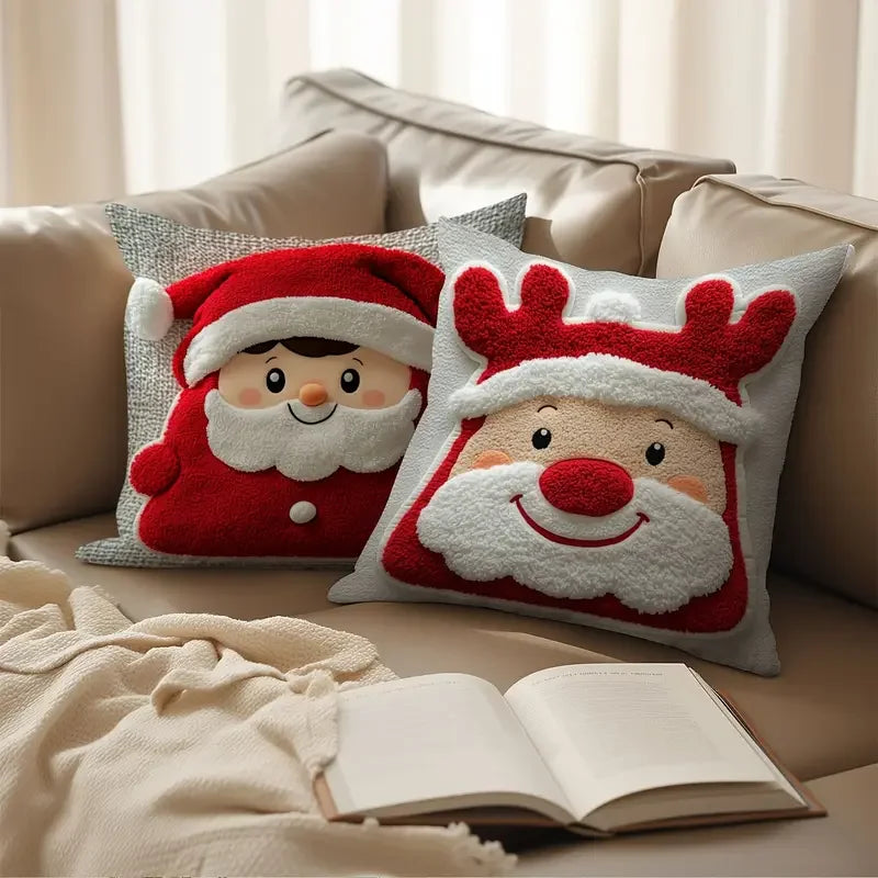 Christmas Pillow Cover Snowman and Reindeer Digital Print Sofa Cushion for Home Office and Living Room Festive Decoration