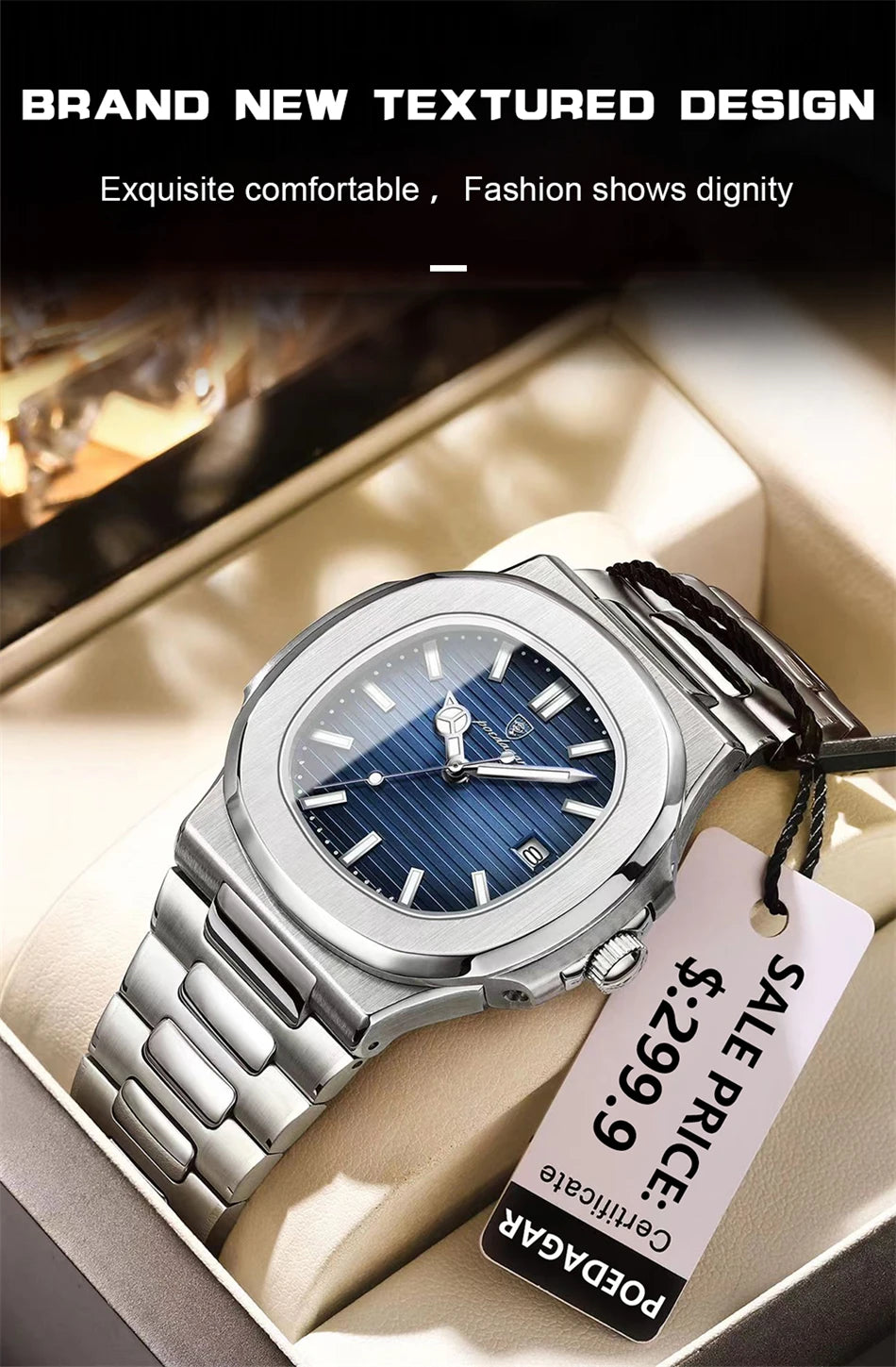 POEDAGAR Luxury Watch 2024 New Business Waterproof Male Clock Luminous Date Stainless Steel Square Quartz Men Watch reloj hombre