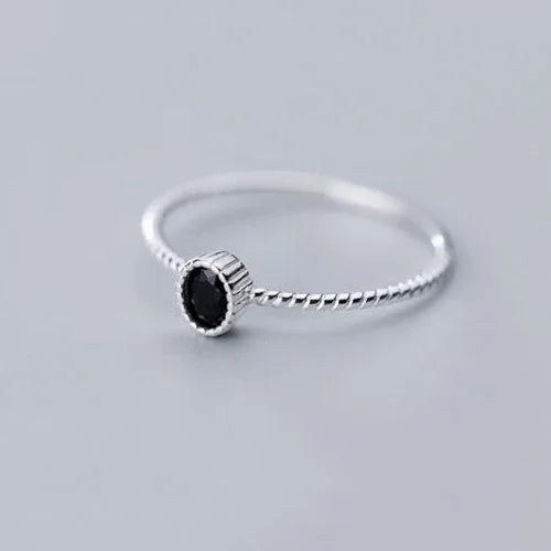 Inel rotund oval din argint 925, zirconiu negru, la modă, pentru femei fermecătoare, bijuterii minimaliste fine, accesorii drăguțe