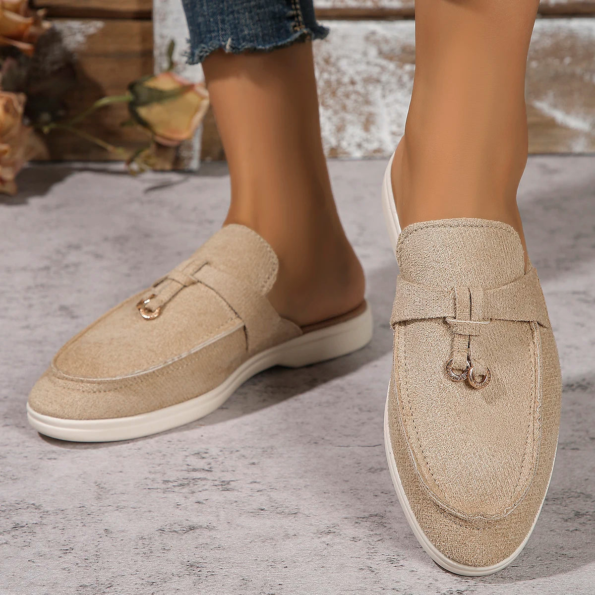 Leosoxscn Slip On Slipper Damen - Größe 42 Flach Latex