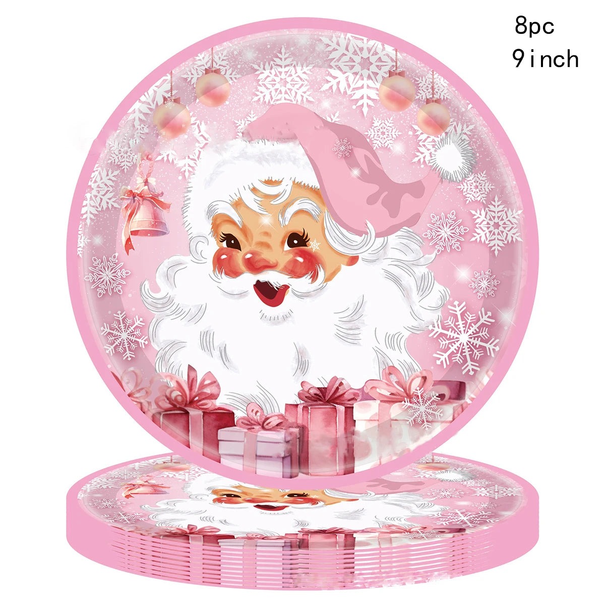 8Guests Pink Christmas Santa Claus Disposable Tableware Snowflake Santa Merry Christmas Decor 2025 Feliz Navidad Happy New Year