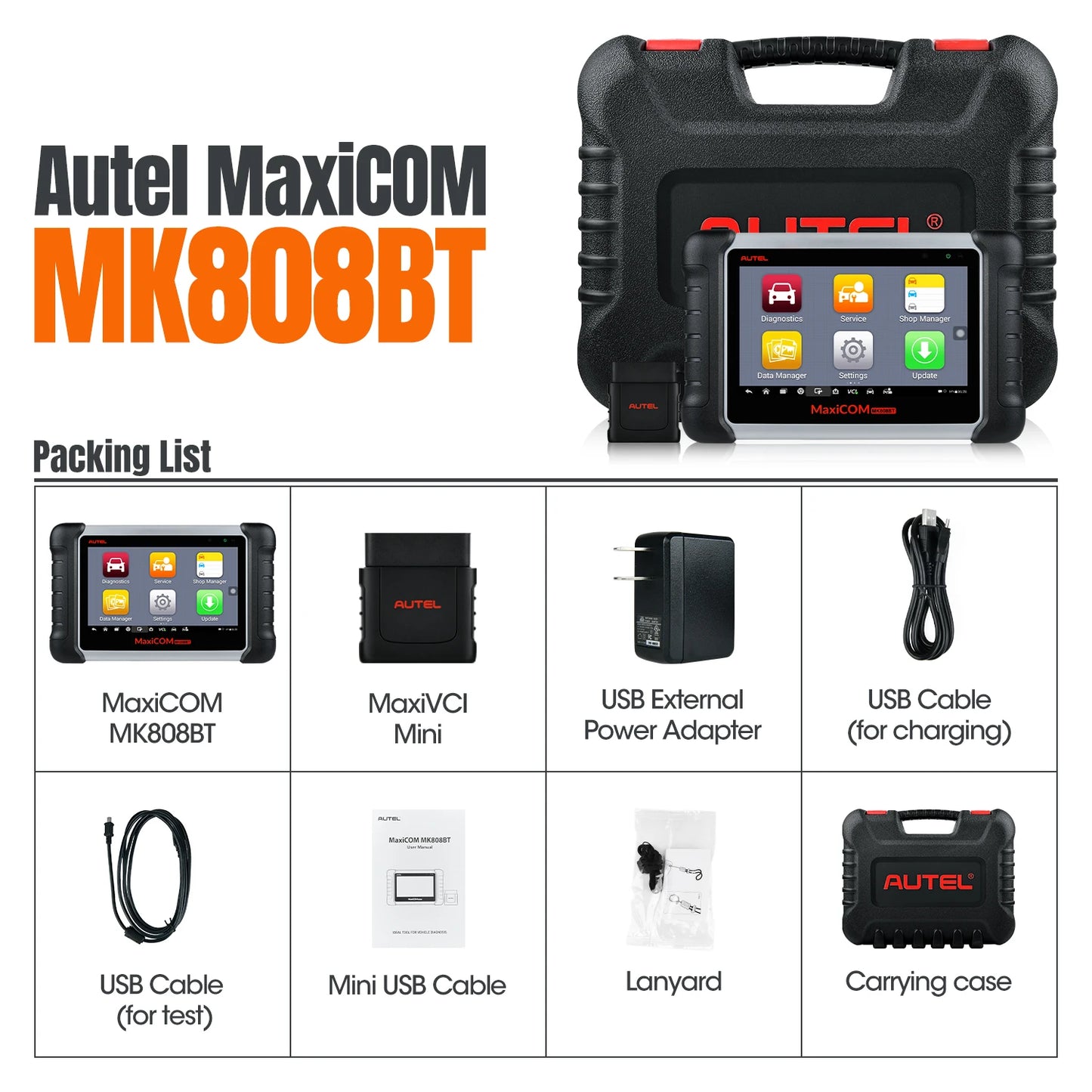 Autel MaxiCOM MK808BT Pro OBD2 Scanner Auto Diagnosegerät Code-Leser mit Aktiv-Test, Vollsystem-Diagnose, 28+ Services