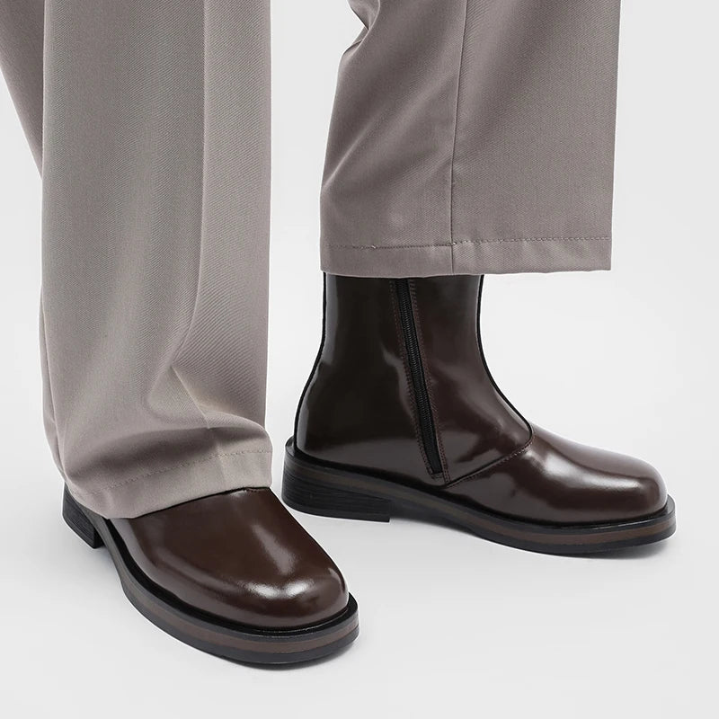 Ghete Chelsea din piele naturală YEISNDOOCN - Pantofi confortabili de zi cu zi, mărimea 42, cu toc plat