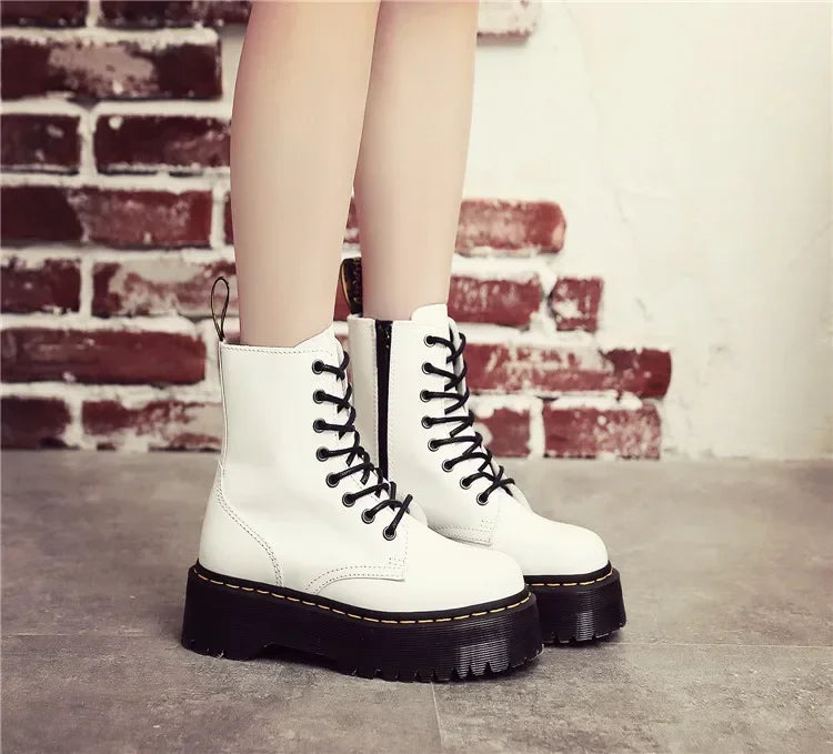 Ghete cu platformă din piele naturală CN Guangdong - Înălțimea tocului 3-5 cm, Platformă 2 cm, Mărimea EU 36-41