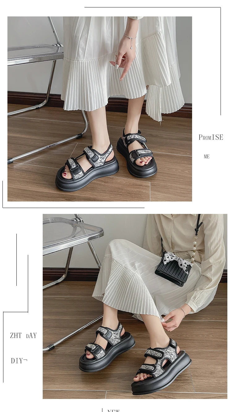 New Embroidery Casual Roman Designer Platform Sandals Women HOOk&LOOP Flats Summer Casual Ladies Outdoor Shoes Zapatos De Mujer