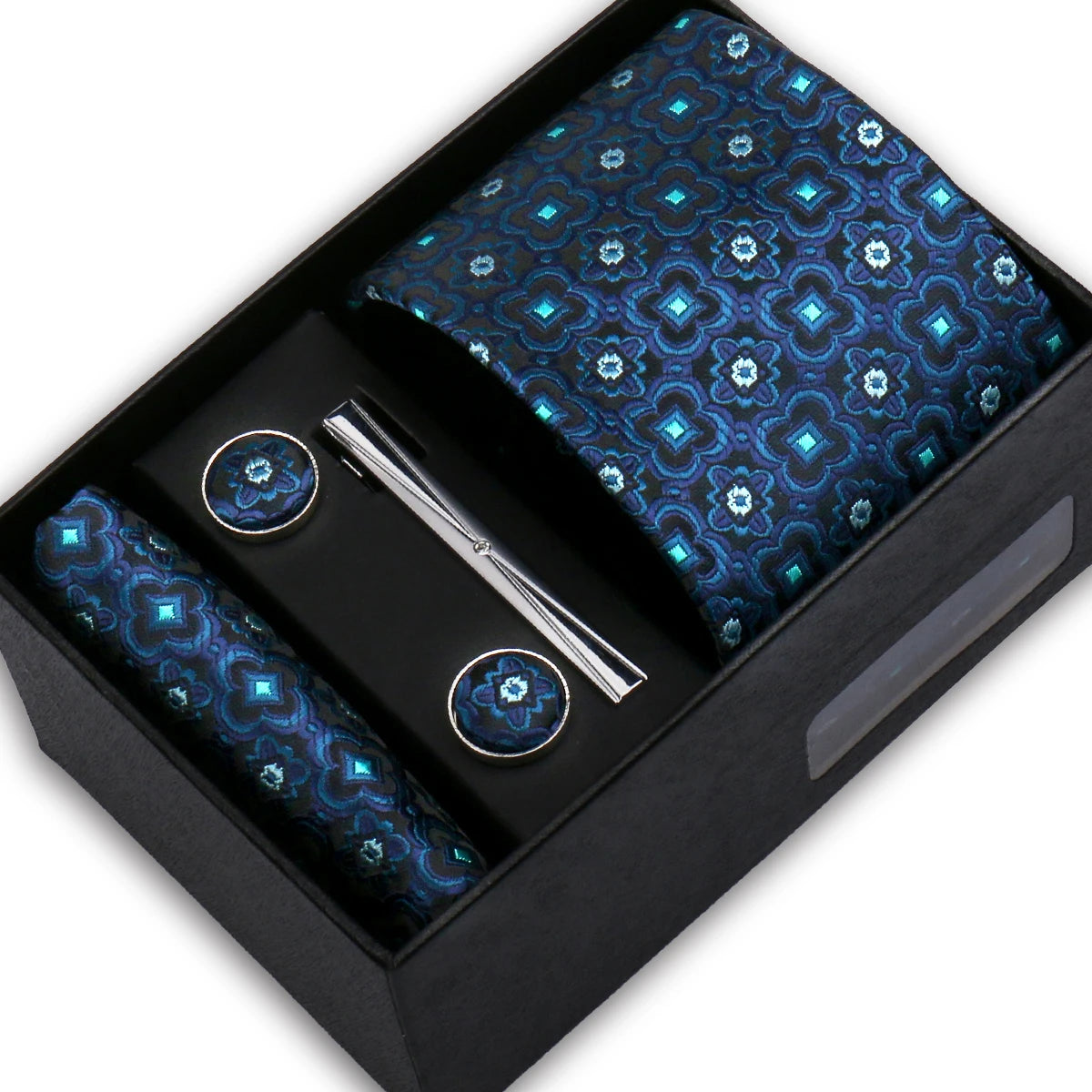 Elegant Men's Suit Necktie Gift Box Set Floral Tie Handchief Cufflinks Tie Clip 4-Piece Business Wedding Party Suit Accessories