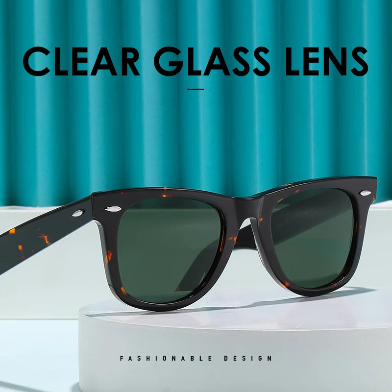 ROGBAE Trendige Sonnenbrille Herren Klassiker Glas Linse Acetat Sonnen Brille R2140 Luxus Marke Nieten Design Schutzbrille Damen Sonnenbrille