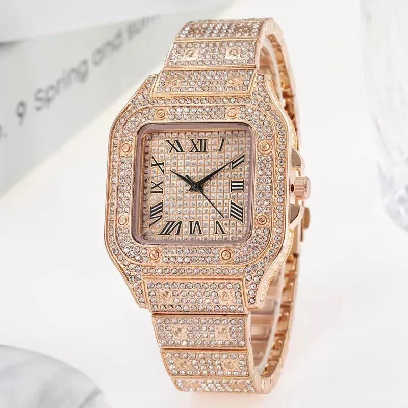 Luxus Diamant Herren Damen Uhren - Gold Uhr Damen Armbanduhr - Luxus Strass Unisex Armband Uhren Weiblich Uhr 2024 Neu