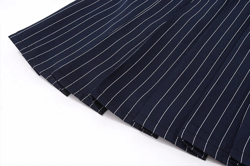 WhereMery Korean Women Fashion A-line Dress Y2K Sleeveless Slash-neck Pleated Stripe Dresses Spring Summer Elegant Slim Vestidos