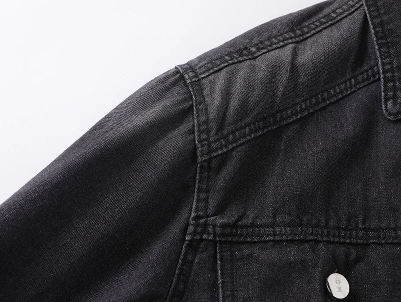 Washed Black Cargo Denim Jacket Men Baggy Zip Up Distressed Outerwear American High Street Blue Loose Casual Jeans Jacket