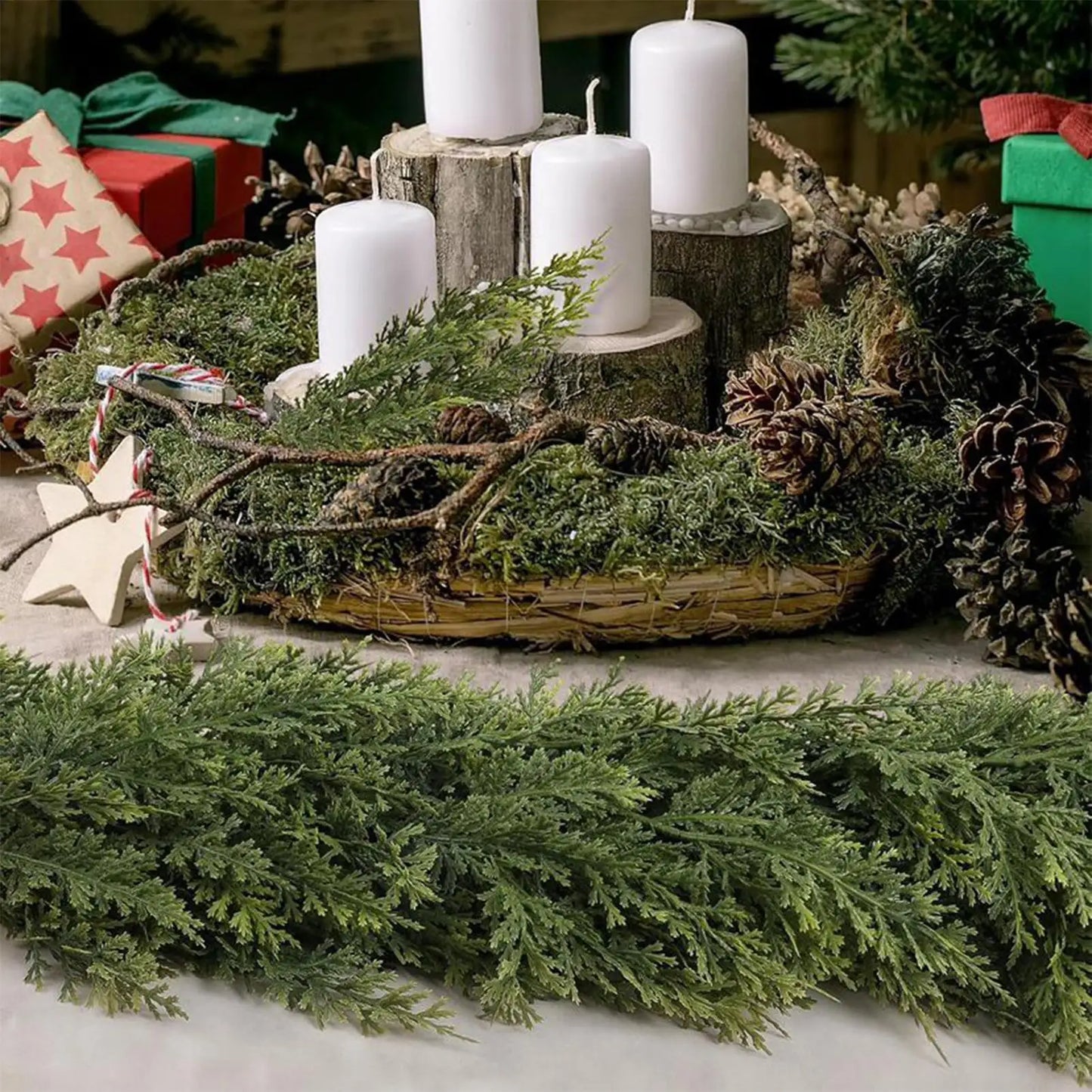 180 cm künstliche Weihnachtsgirlande aus Zedernholz, grüne Dekoration für Kamin, Treppen, Fenster, Tür, Urlaub, Party, Zuhause, Festival, Dekoration