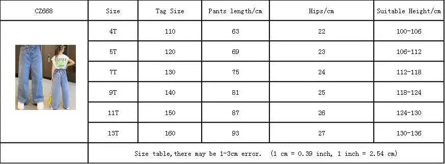 Girls' Wide-Leg Jeans Versatile Style 2023 Fashionable Big Kids Leisure Pants Spring And Autumn Girl Loose Double Waist Trousers