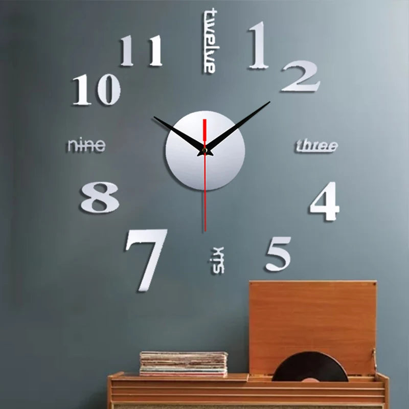 Combination 3D Spiegeluhr - Groß Selbstklebend Rahmenlos