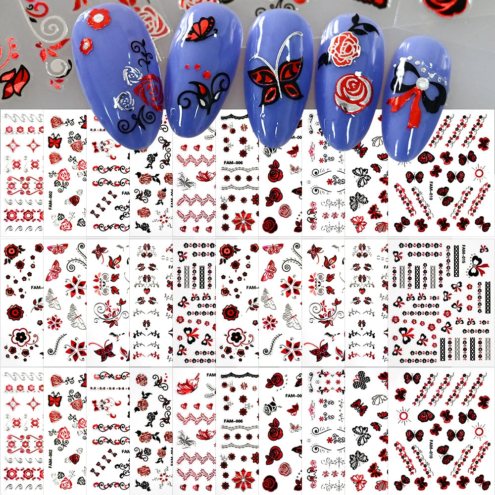 MingLee Nail Art Schmetterling Rose - 30 Stk, Selbstklebend