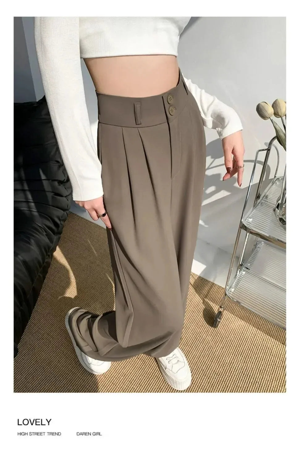 Elegante Hose Koreanischer Stil - Weite Beinlänge Schwarz
