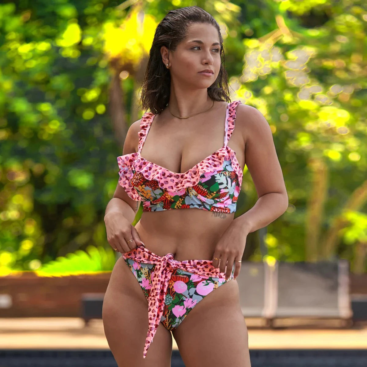 High Waist Schwimmbekleidung - Neuer Blatt-Druck