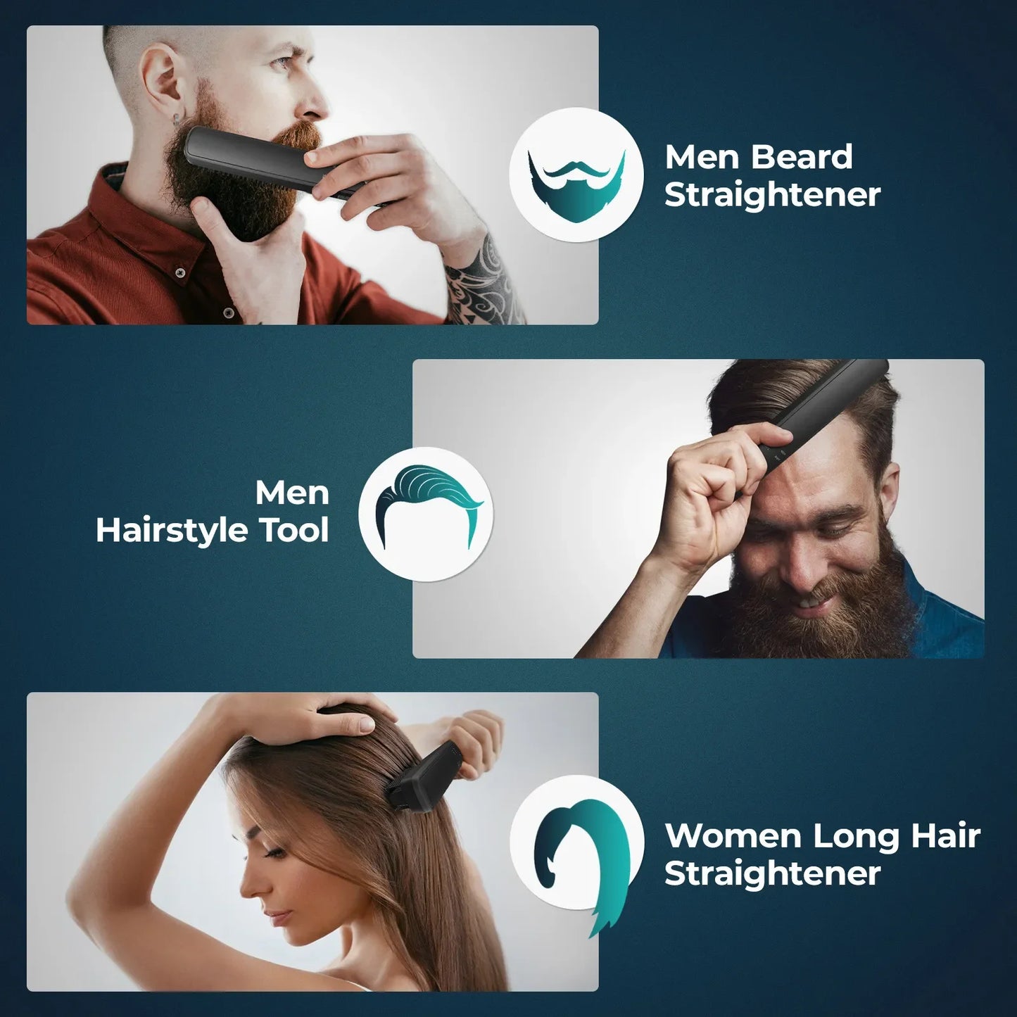 Negative Ion Men Beard Straightener Brush Wireless Hair Straightener Brush USB Charge Hair Straightening Comb Hair Style Tools